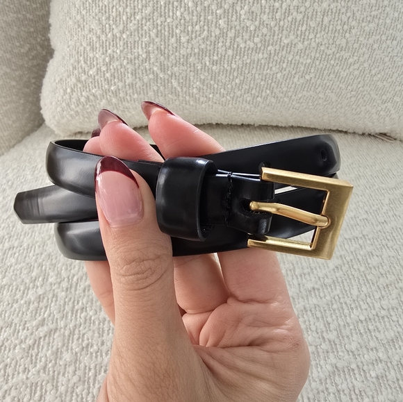 Reiss Skinny Black Leather Belt SMALL - Picture 4 of 9